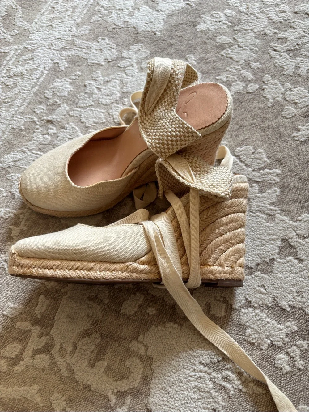 J. Crew Cream Espadrille Wedge Tie-Ankle Heels